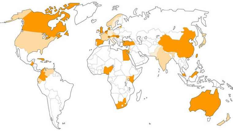 Mundial de carrera de patinaje en 2013: mapa de las naciones participantes